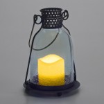 Monaco 9" Glass LED Candle Lantern- Clear