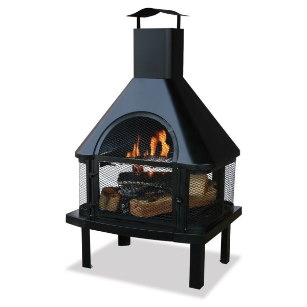 Black Wood Burning Outdoor Firehouse With Chimney