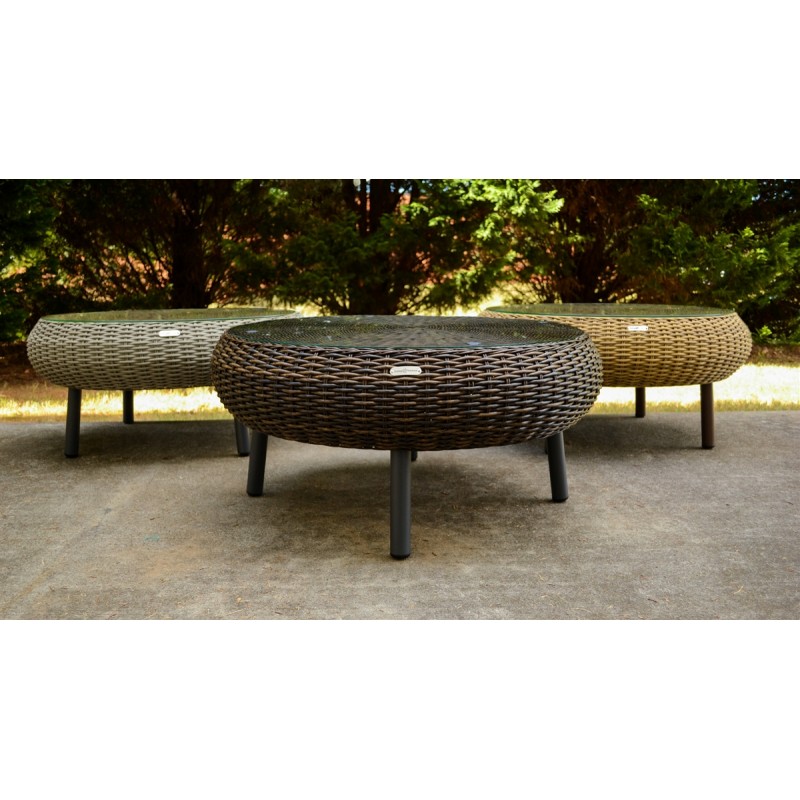 Round Wicker Coffee Table, Outdoor Round Brown Wicker Coffee Table